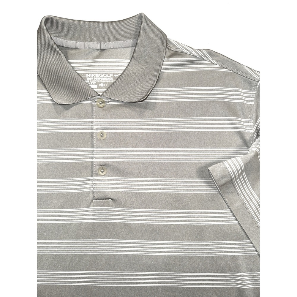 Nike Golf Tour Performance Dri-FIT Polo Shirt Mens Large Gray White Strped - Picture 3 of 7